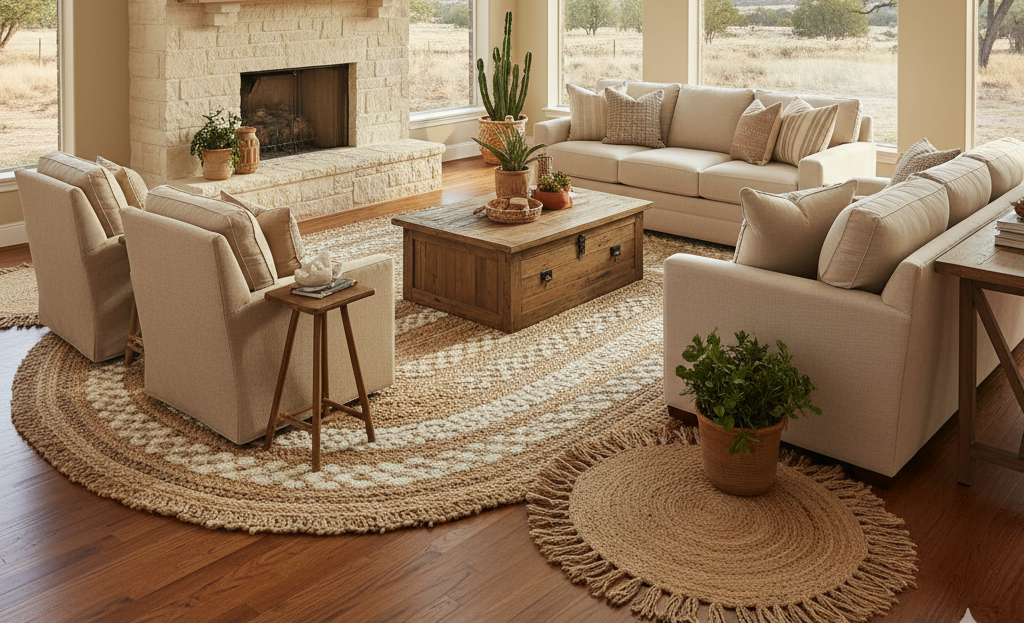 Discover Timeless Elegance with Beige Ivory and Jute Rugs in Texas, USA